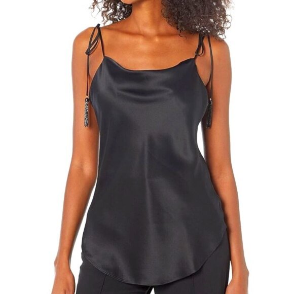 Cinq à Sept 'Marta' Beaded-Tassel Sleeveless Silk Cami Top, Black - Picture 1 of 2